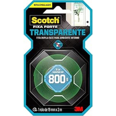 Fita Dupla Face 3M Scotch Fixa Forte Transparente - 19 mm x 2 m