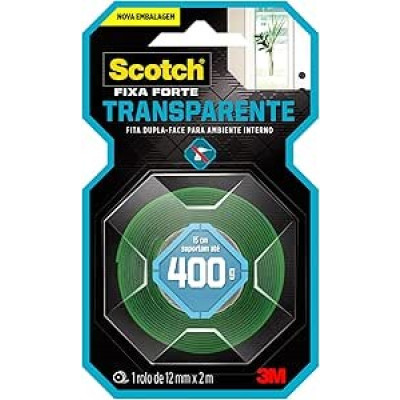 Fita Dupla Face 3M Scotch Fixa Forte Transparente - 12 mm x 2 m