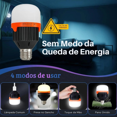 Lâmpada Emergência Bulbo Led Automática Portátil 40w